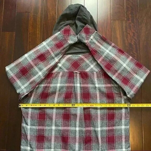 KOLBY Mens Flannel Shirt Button Up Shacket Hoodie Burgundy Grey Plaid Large - Picture 14 of 16